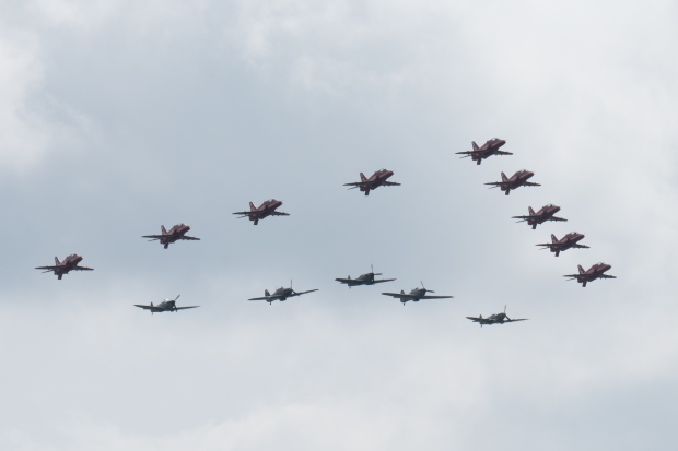 A magic moment - 5 fighters from the BBMF joined the Red Arrows for a memorable pass. 