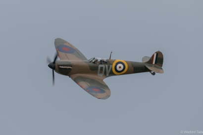 The Spitfire flies past during its display.